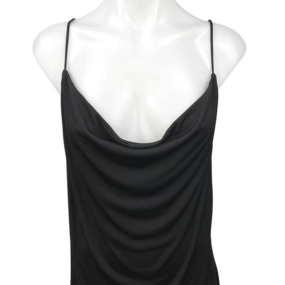 Zara Black Silky Cowl Neck Cami Camisole Midi Backless Tank Slip Dress Size L - Picture 5 of 7